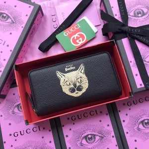 Gucci black leather cat wallet GC07WM047