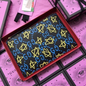 Gucci black leather purse with yellow and blue decorations GC07WM054