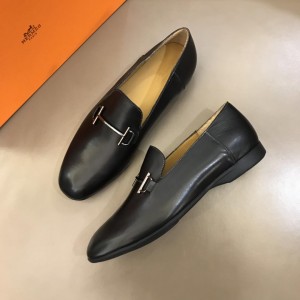 Hermes Bright Leather Loafers With Silver Buckle MS02726 Updated in 2019.04.19